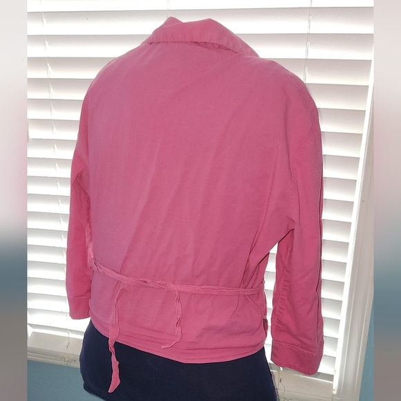 Anthropologie Hot Pink Large Cropped Wrap Blouse - Picture 2 of 7